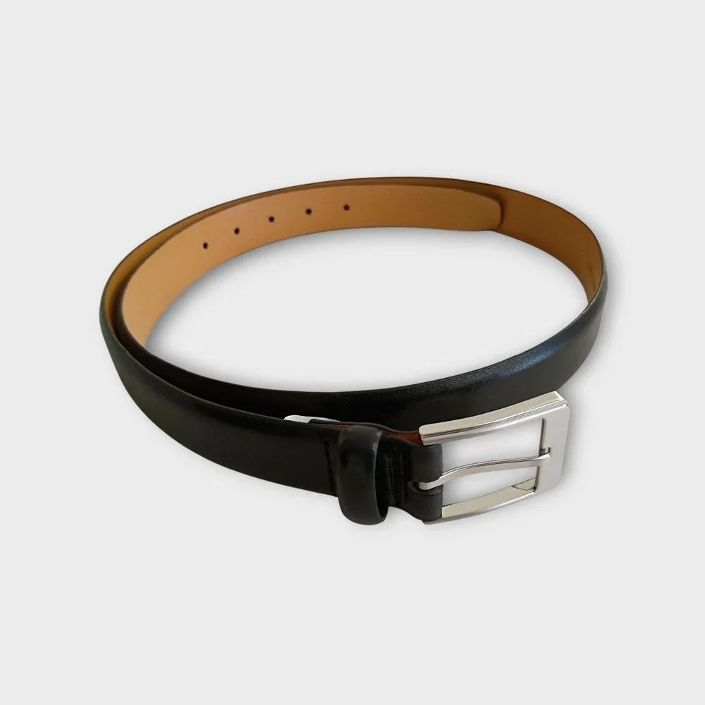 Lands End Black Leather Belt Silver‎ Buckle Mens Size 40 Classic Dress Casual